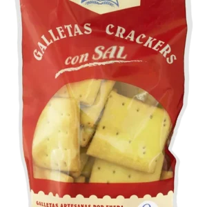 Galletas artesanas con sal, finas y crujientes, elaboradas sin conservantes ni aditivos en obrador tradicional.