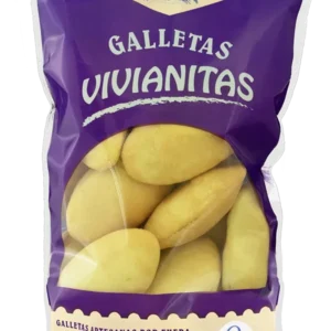 Galletas artesanas Vivianitas, finas y crujientes, sin conservantes ni aditivos, presentadas sobre bandeja metálica en ambiente rústico.